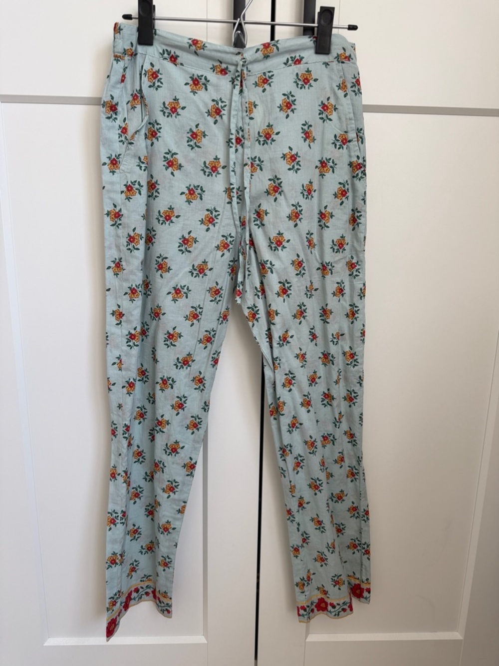 Women's Light Blue Floral Skinny Drawstring Pants